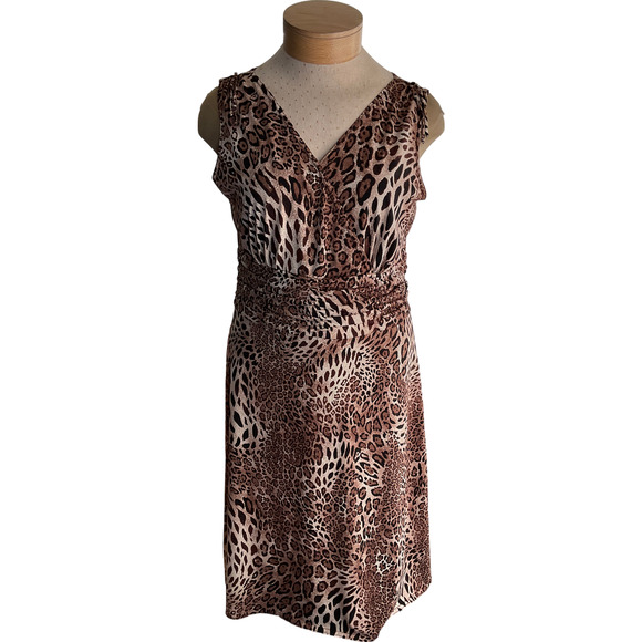 Sheri Martin Women's 14 Brown Black Animal Print Dress Stretchy Polyester Blend - Picture 1 of 10